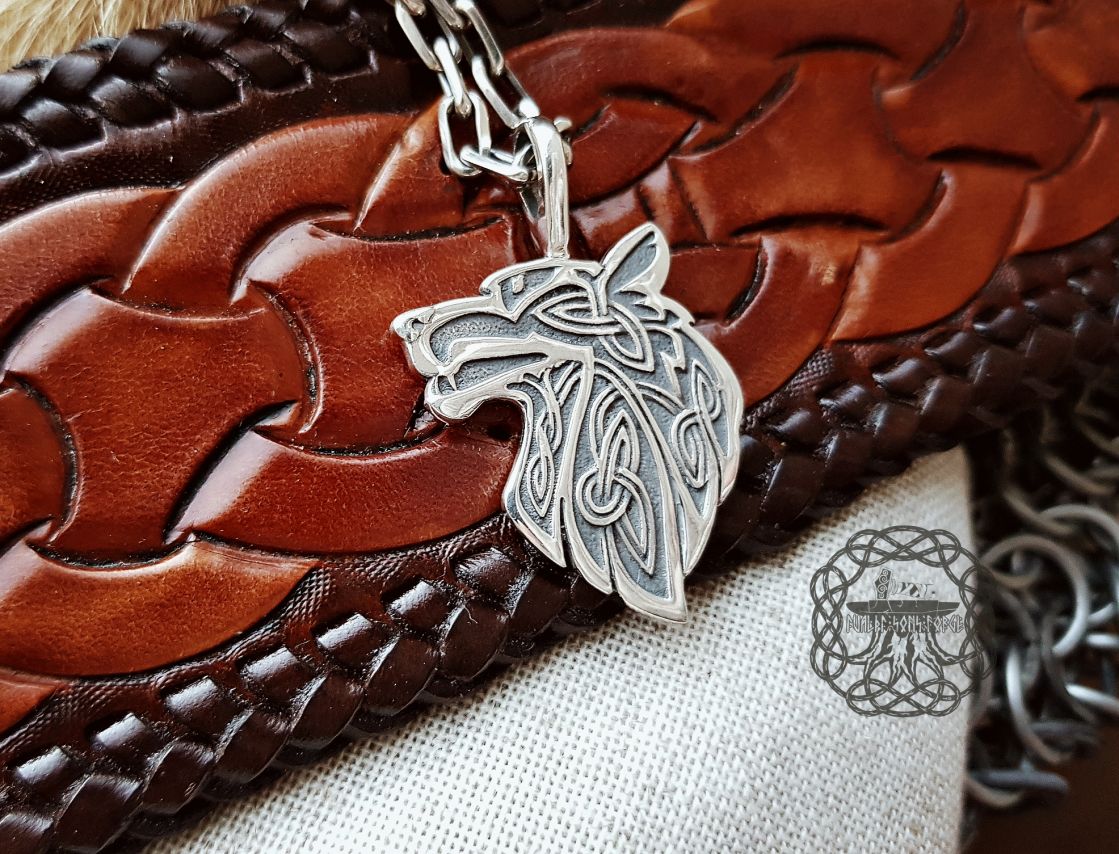 Handmade Sterling Silver Celtic Wolf Necklace. Detailed Animal Design.