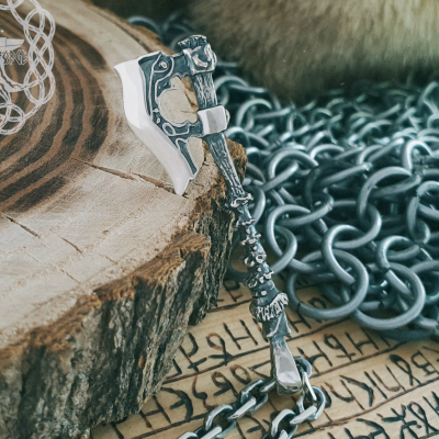 Norse Long Axe Pendant. Sterling Silver Viking Necklace.