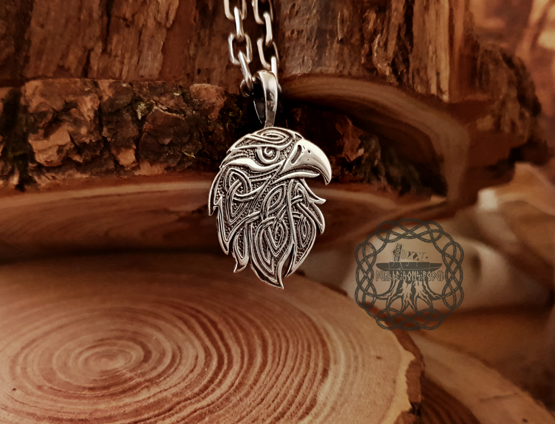 Handmade Sterling Silver Celtic Eagle Pendant. Intricate Knotwork Necklace.