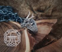 Sterling Silver Dragon Ring with Horns. Handmade Fantasy Jewelry.
