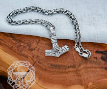Handmade Thor hammer replica from Circa. Sterling silver Avian head mjolnir pendant. 