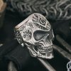 Handmade Sterling Silver Masonic Skull Ring. Freemason Biker Jewelry.