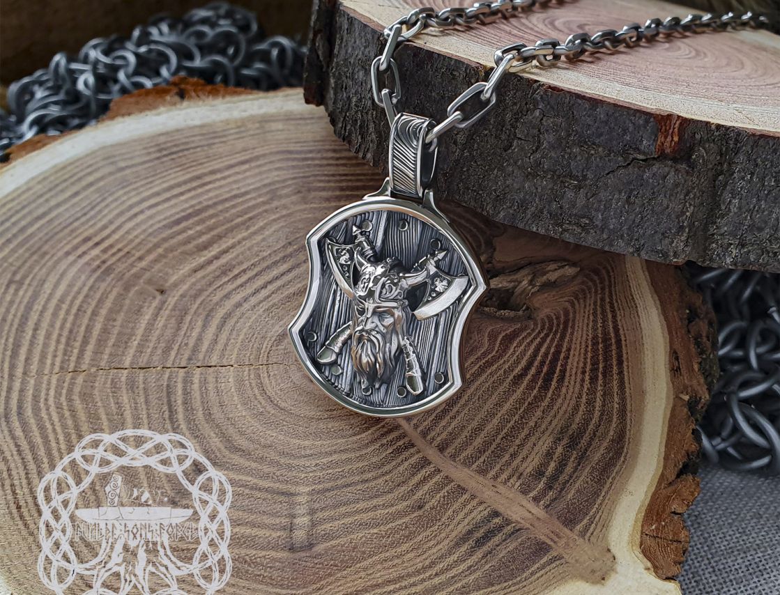 Handmade Sterling Silver Berserker Pendant. Viking Shield Necklace.