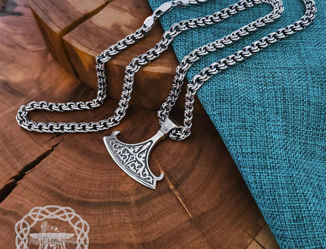 Sterling Silver Perun Replica Pendant. Norse Viking Axe Necklace.