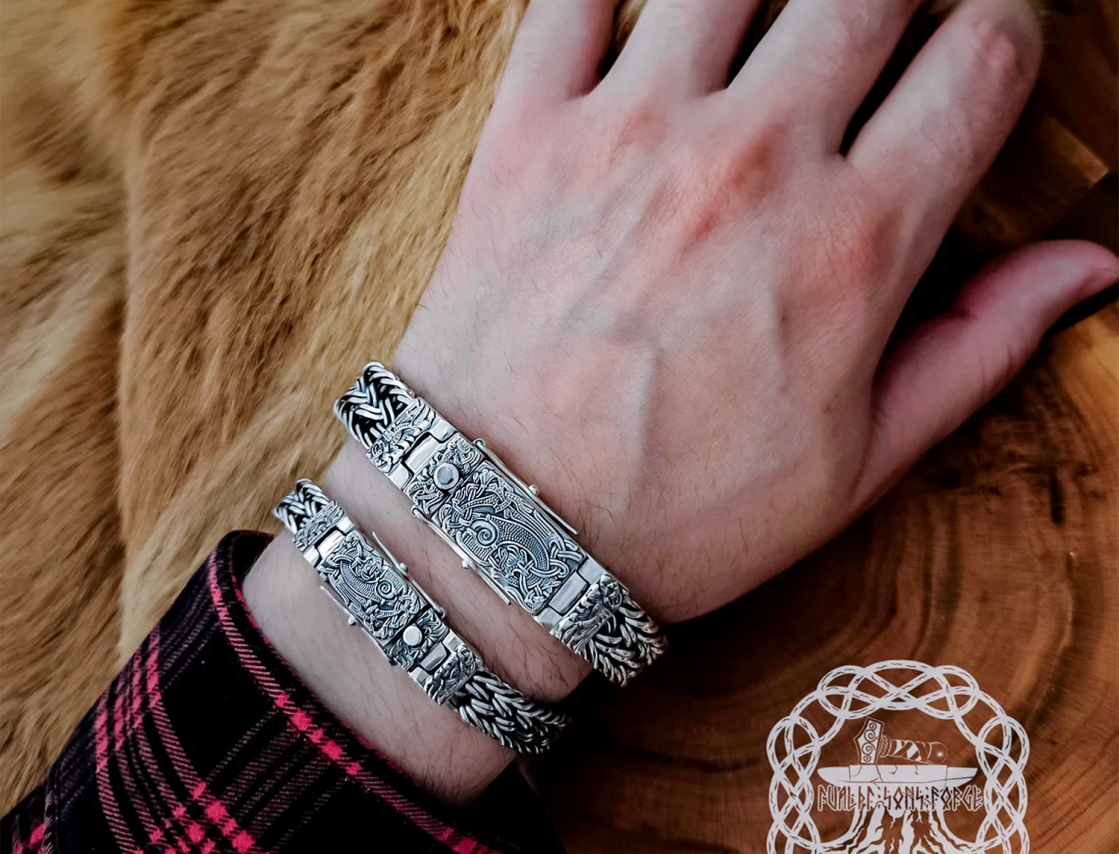 Mammen Style Viking Arm Ring. Handcrafted Sterling Silver Bracelet Inspired by Cammin Casket.