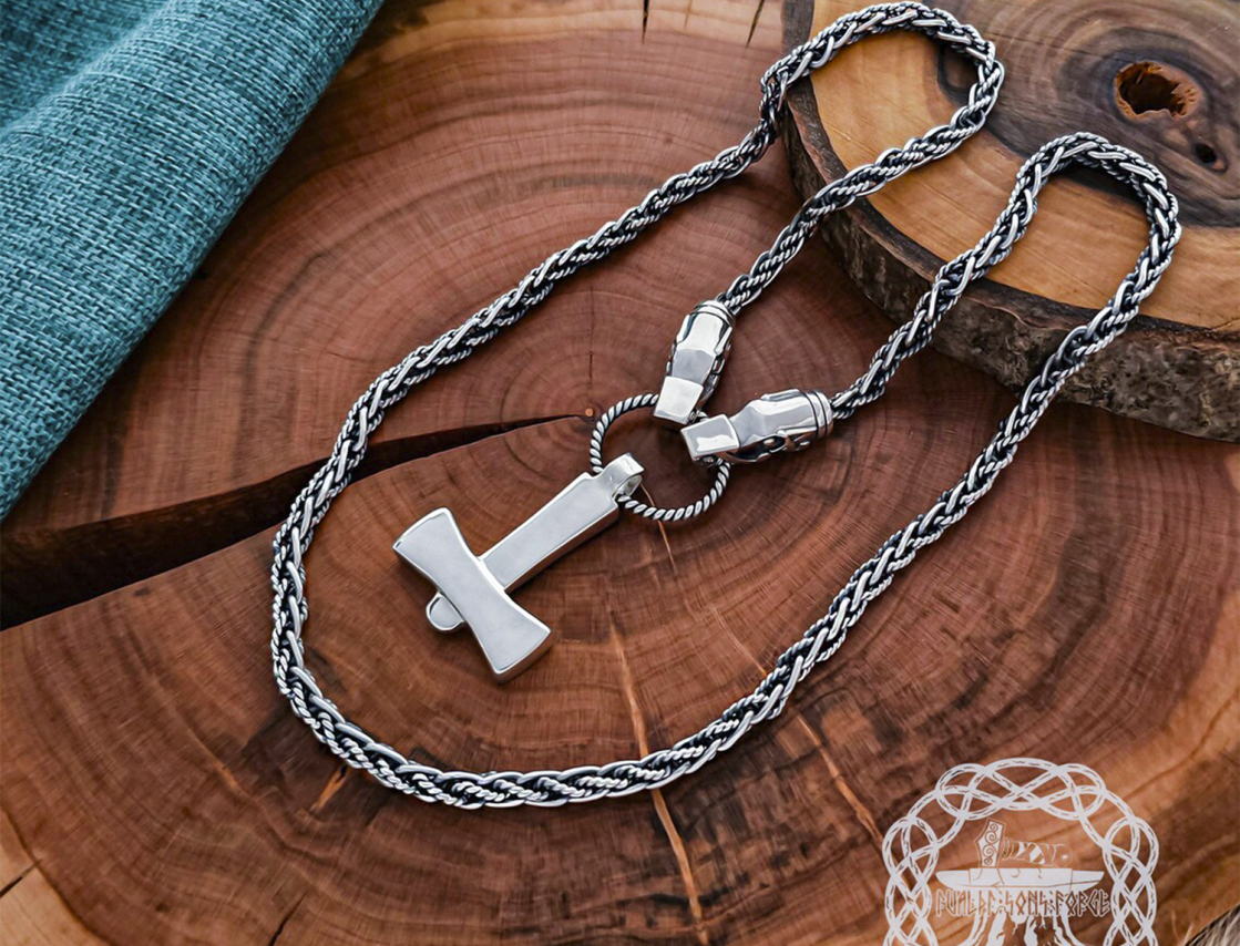 Handmade Mjolnir Pendant Replica from Uppland. Sterling Silver Thor hammer necklace.
