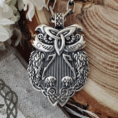 Sterling Silver Celtic Owl Necklace. Handmade Viking Jewelry.