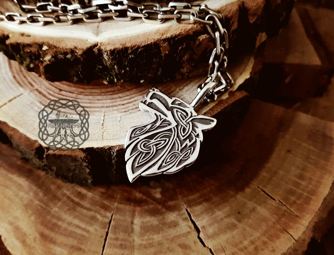 Handmade Sterling Silver Celtic Wolf Necklace. Detailed Animal Design.