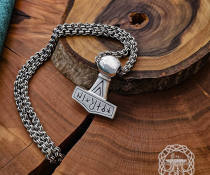 Sterling Silver Runic Thor Hammer Pendant With Valknut. Handmade Mjolnir replica from Kobelev.