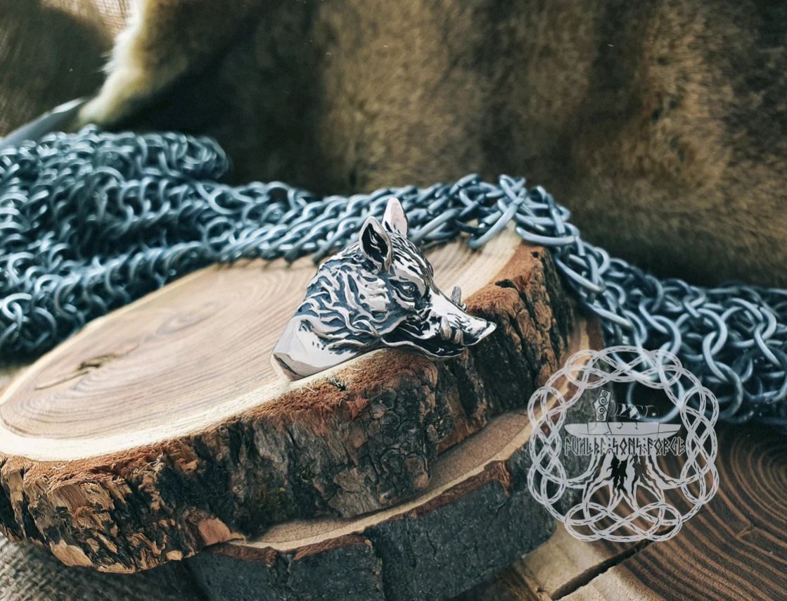 Handmade Sterling Silver Wild Boar Ring. Norse Animal Jewelry.