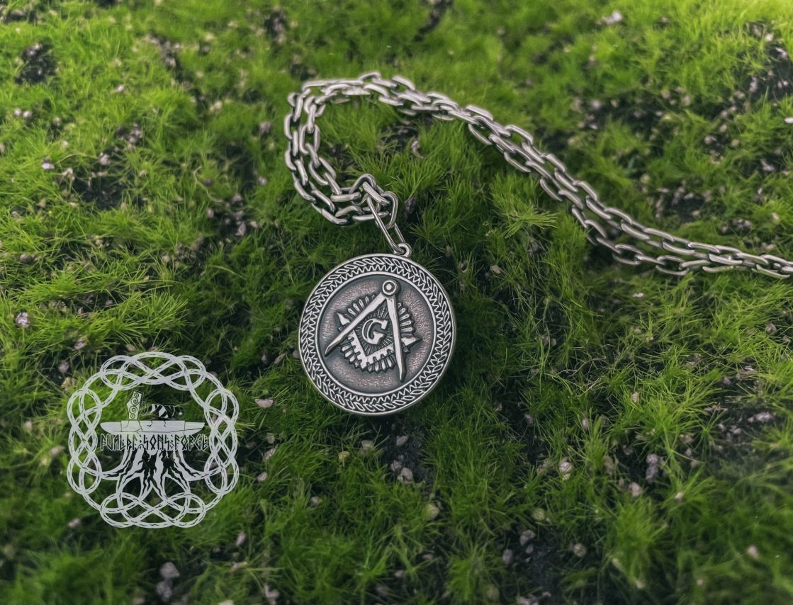 Handmade Sterling Silver Masonic Necklace. Handcrafted Square and Compasses Pendant.
