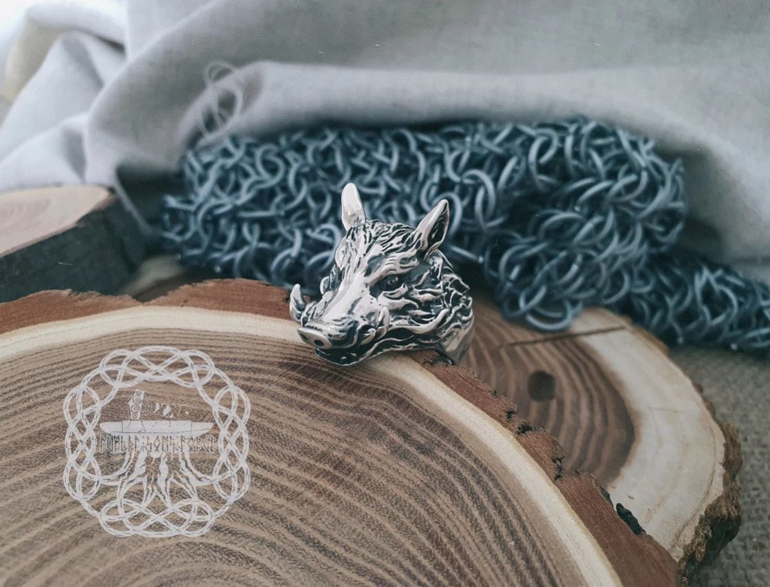 Handmade Sterling Silver Wild Boar Ring. Norse Animal Jewelry.
