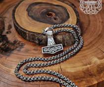 Sterling Silver Runic Thor Hammer Pendant With Valknut. Handmade Mjolnir replica from Kobelev.
