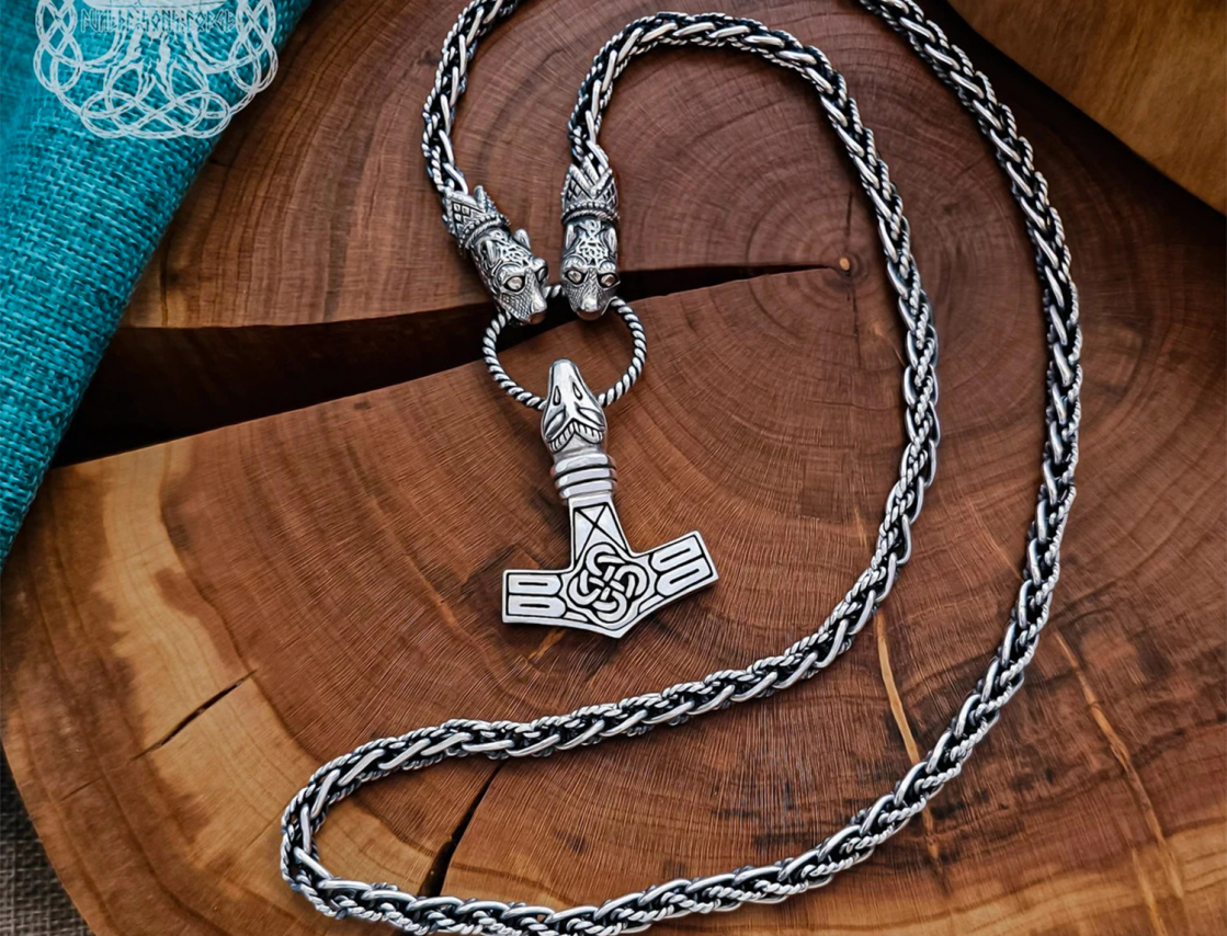 Handmade Thor hammer replica from Circa. Sterling silver Avian head mjolnir pendant. 