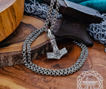 Handmade Thor hammer replica from Circa. Sterling silver Avian head mjolnir pendant. 