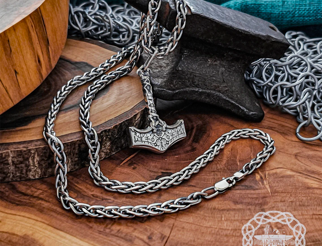 God of War Mjolnir Pendant. Sterling Silver Kratos Thor Hammer Necklace. Handmade Viking Jewelry.