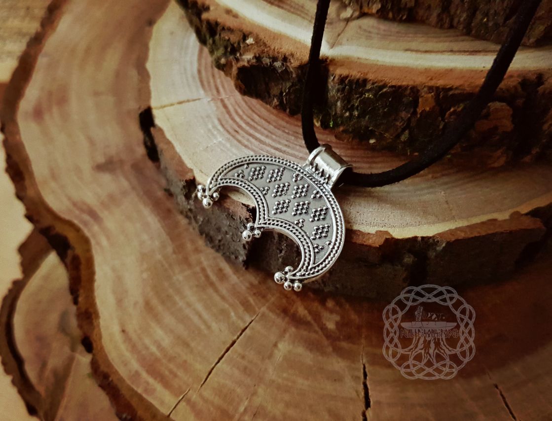 Handmade Sterling Silver Viking Lunula Pendant. Norse Amulet Necklace.