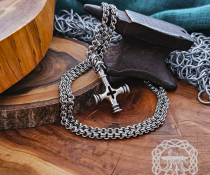 Handmade Olaf cross mjolnir pendant. Sterling silver Thor hammer replica from Iceland.