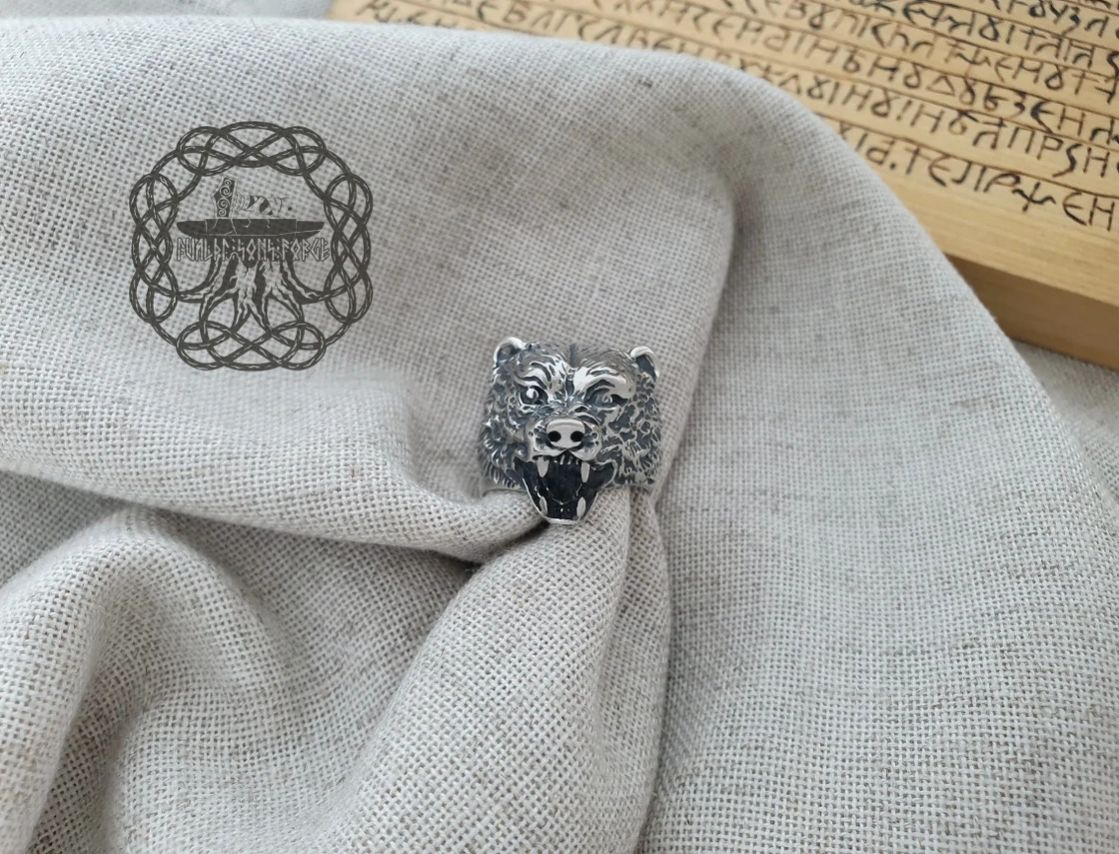 Handmade Sterling Silver Bear Ring. Viking Biker Animal Jewelry.