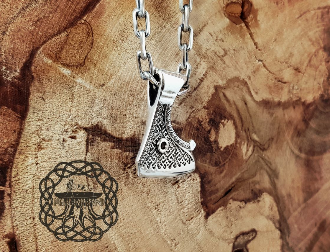 Handcrafted Viking Axe Necklace. Sterling Silver Norse Pendant.