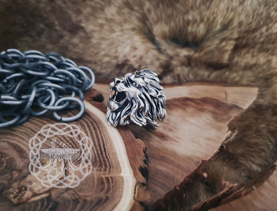 Handcrafted Sterling Silver Lion Ring. Biker Animal Jewelry.