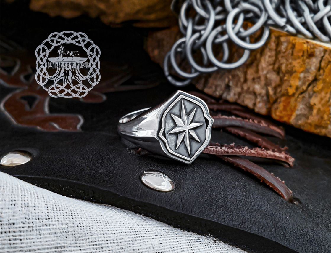 Sterling Silver Wind Rose Ring. Handmade Viking Jewelry.