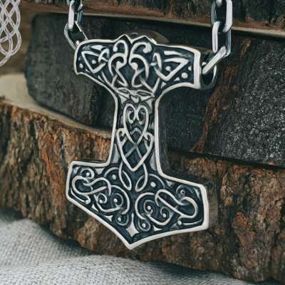 Norse Viking Mjolnir Pendant. Sterling Silver Thor Hammer Necklace.