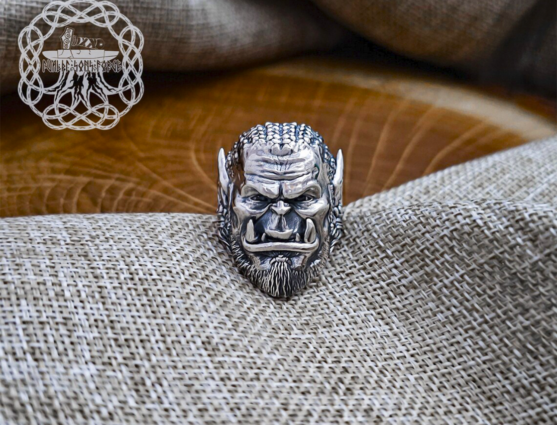 Sterling Silver Orc Durotan Ring. Handmade World of Warcraft Jewelry.