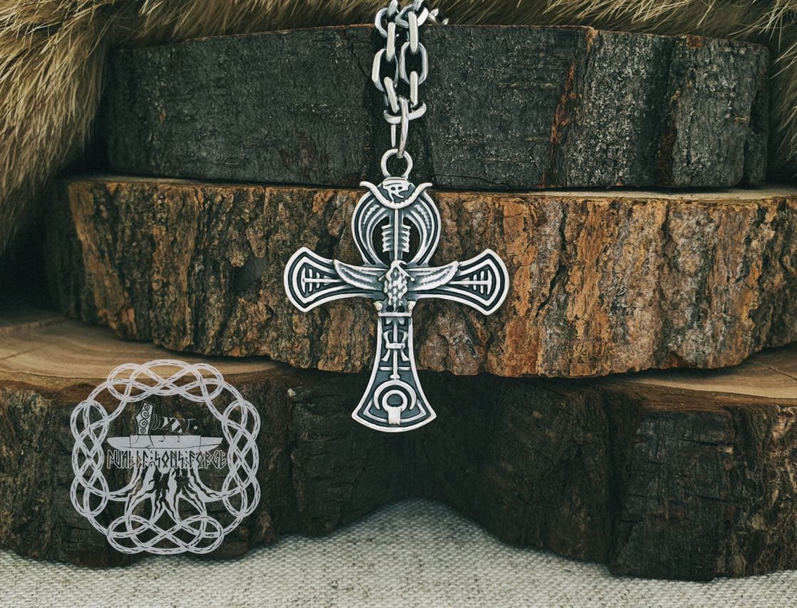 Handmade Sterling Silver Ankh Cross Pendant. Egyptian Jewelry Necklace.