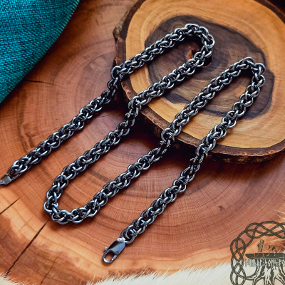 Handmade Black Sterling Silver Viking Chain. Authentic Norse Necklace.