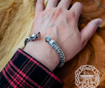 Wolf Head Norse Arm Ring Replica from Gotland. Handmade Sterling Silver Viking Bracelet.