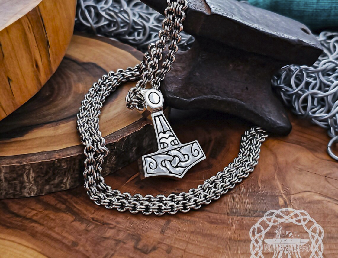 Sterling silver mjolnir pendant. Handmade Thor Hammer replica from Kostroma.