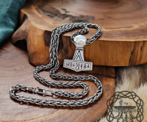 Sterling Silver Runic Thor Hammer Pendant With Valknut. Handmade Mjolnir replica from Kobelev.