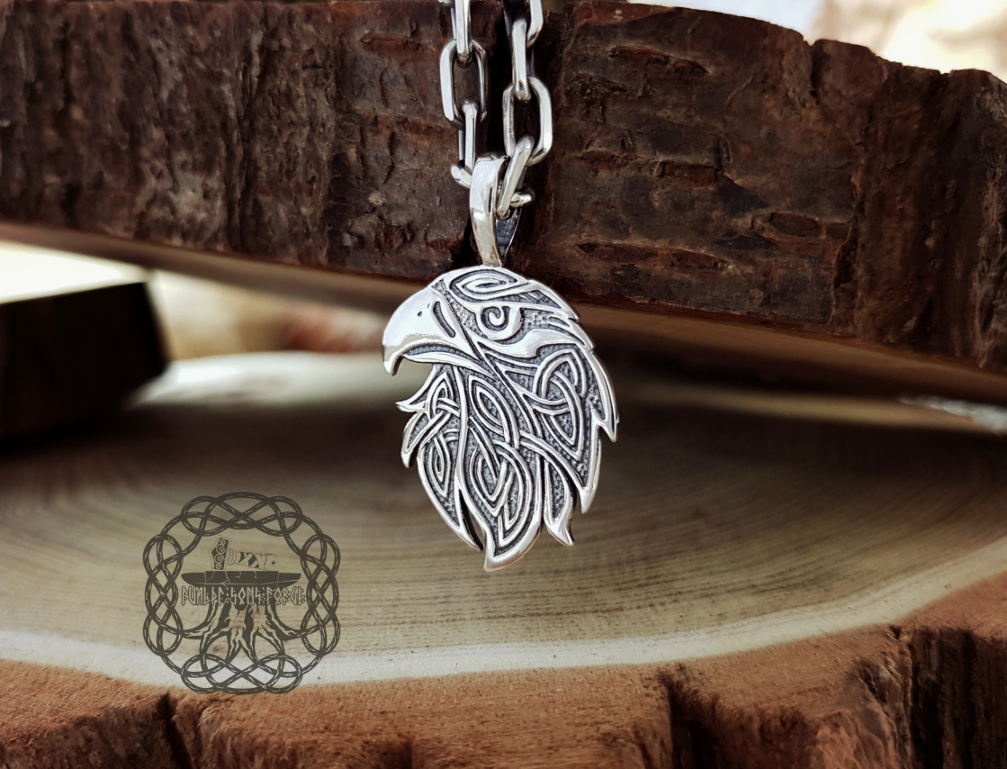 Handmade Sterling Silver Celtic Eagle Pendant. Intricate Knotwork Necklace.