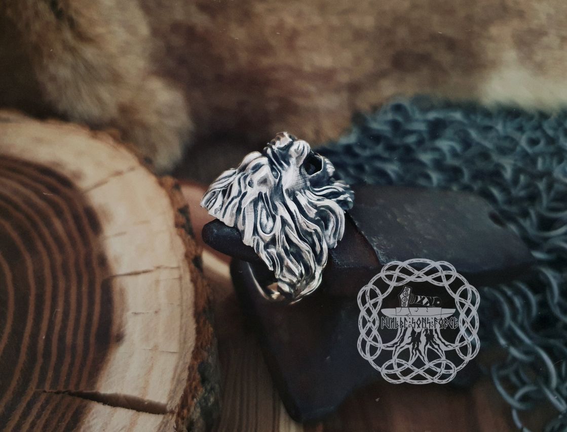 Handcrafted Sterling Silver Lion Ring. Biker Animal Jewelry.